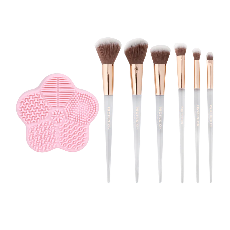 Profusion - Frosted Snow Sparkle 7pc Makeup Brush & Cleaning Mat Set