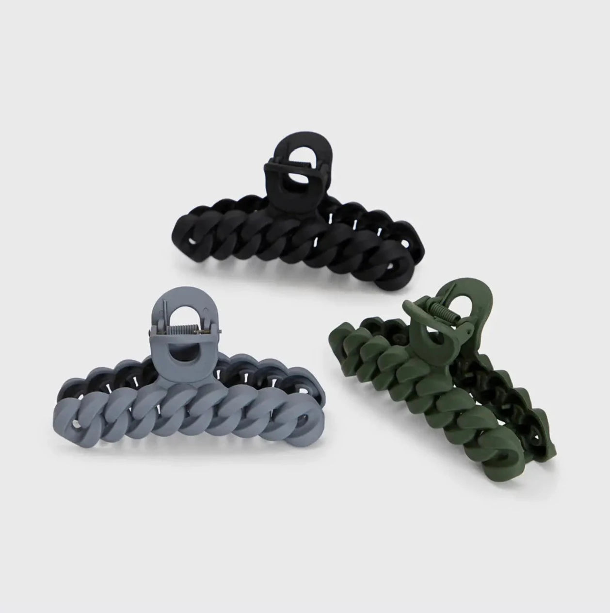 Kitsch - Eco-friendly Chain Claw Clip 3pc Set - Black/Moss