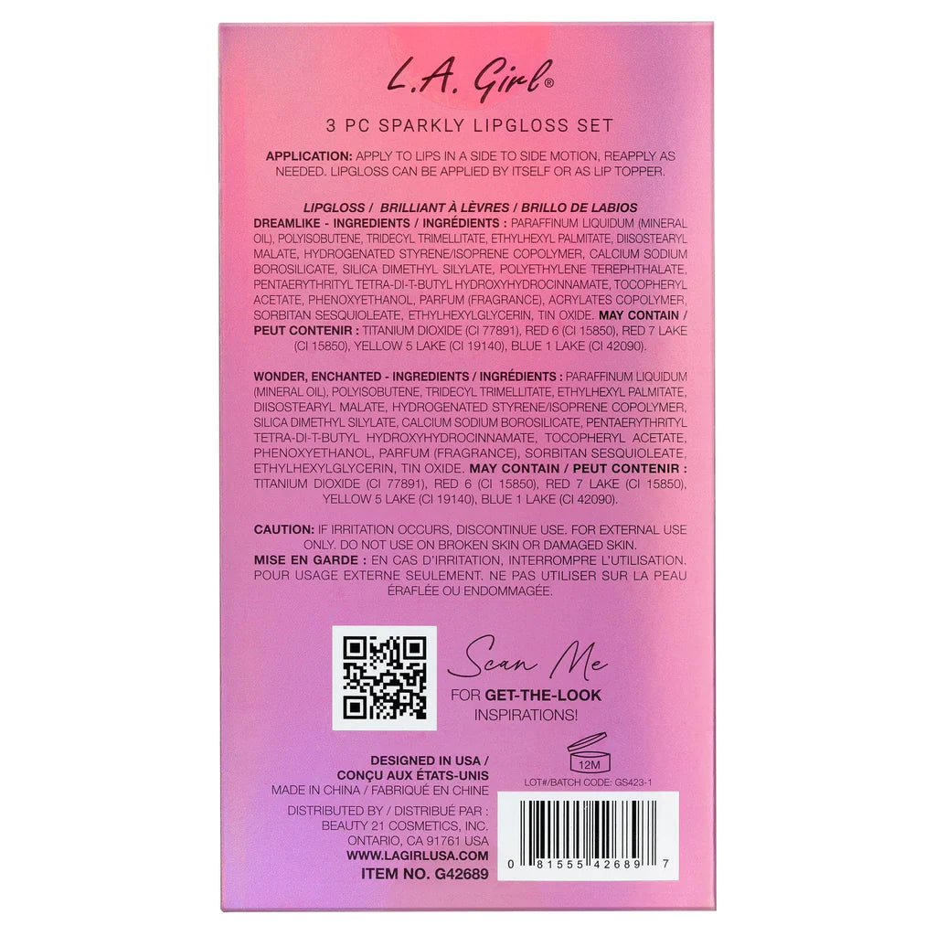 L.A. Girl - Beauphoria 3pc Sparkly Lip Gloss Set