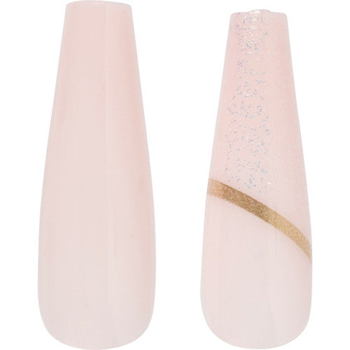 Cala - Lavish Touch Long Coffin Light Pink With Glitter Press On Nails