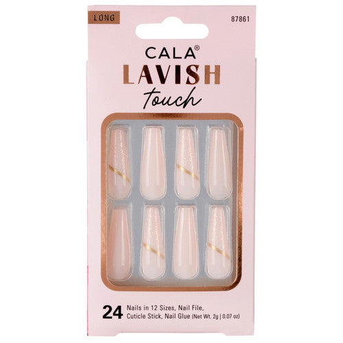 Cala - Lavish Touch Long Coffin Light Pink With Glitter Press On Nails