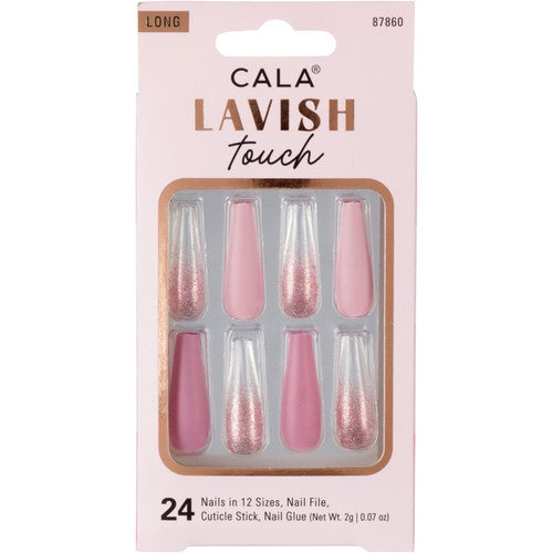 Cala - Lavish Touch Long Coffin Pink Glitter Press On Nails