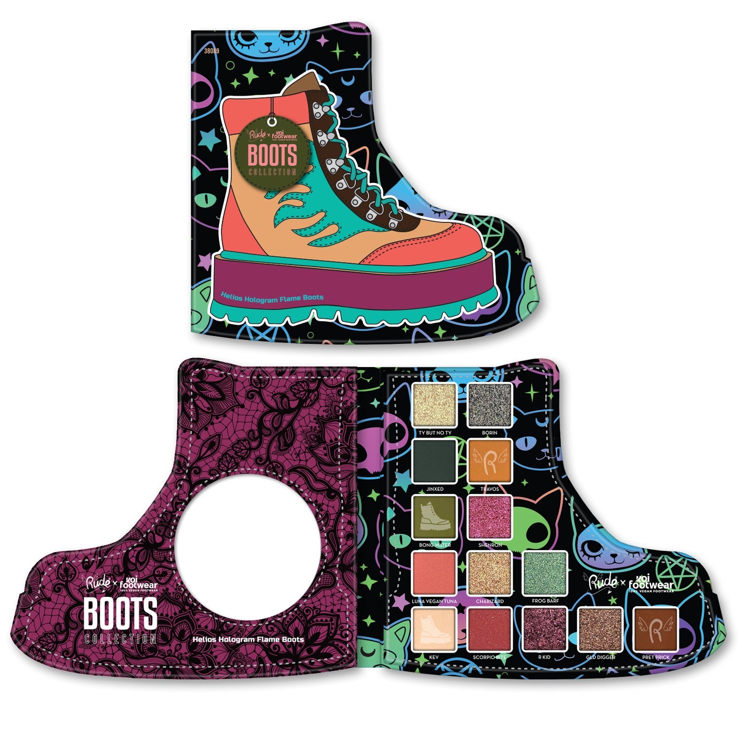 Rude Cosmetics x Koi Footwear Boots Collection - Helios Hologram Flame Boots Palette