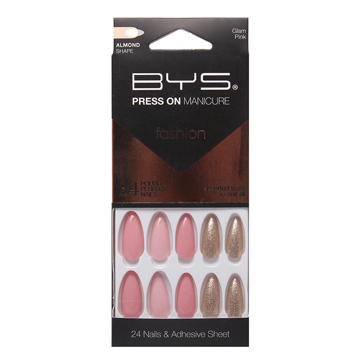 BYS - Press On Manicure 28pc Glam Pink Almond