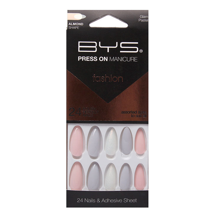 BYS - Press On Manicure 28pc Glam Pastel Almond