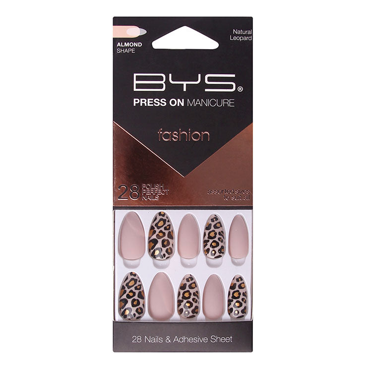 BYS - Press On Manicure 28pc Natural Leopard Almond