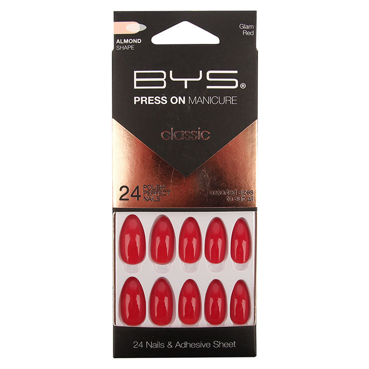 BYS - Press On Manicure 24pc Glam Red Almond
