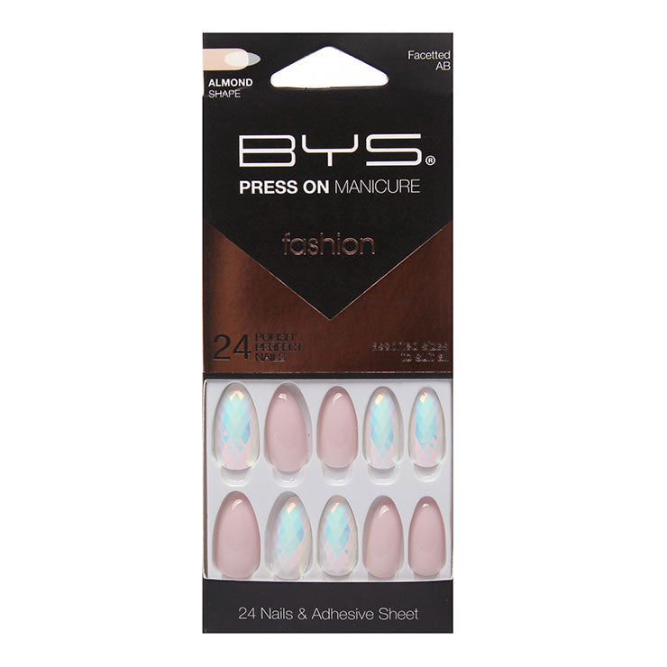 BYS - Press On Manicure 28pc Facetted AB Pink Almond