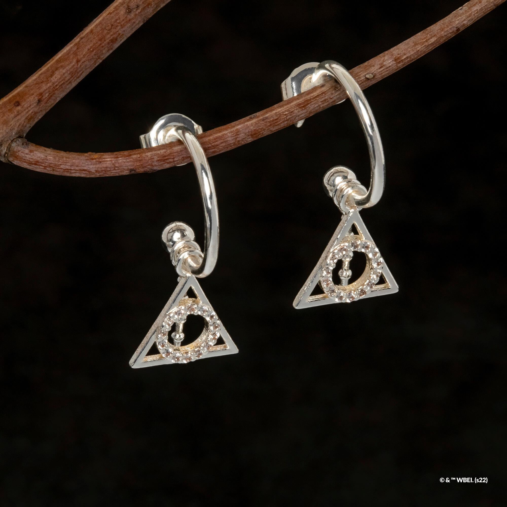 Short Story - Harry Potter Hoop Earring Diamante Deathly Hallows Silver