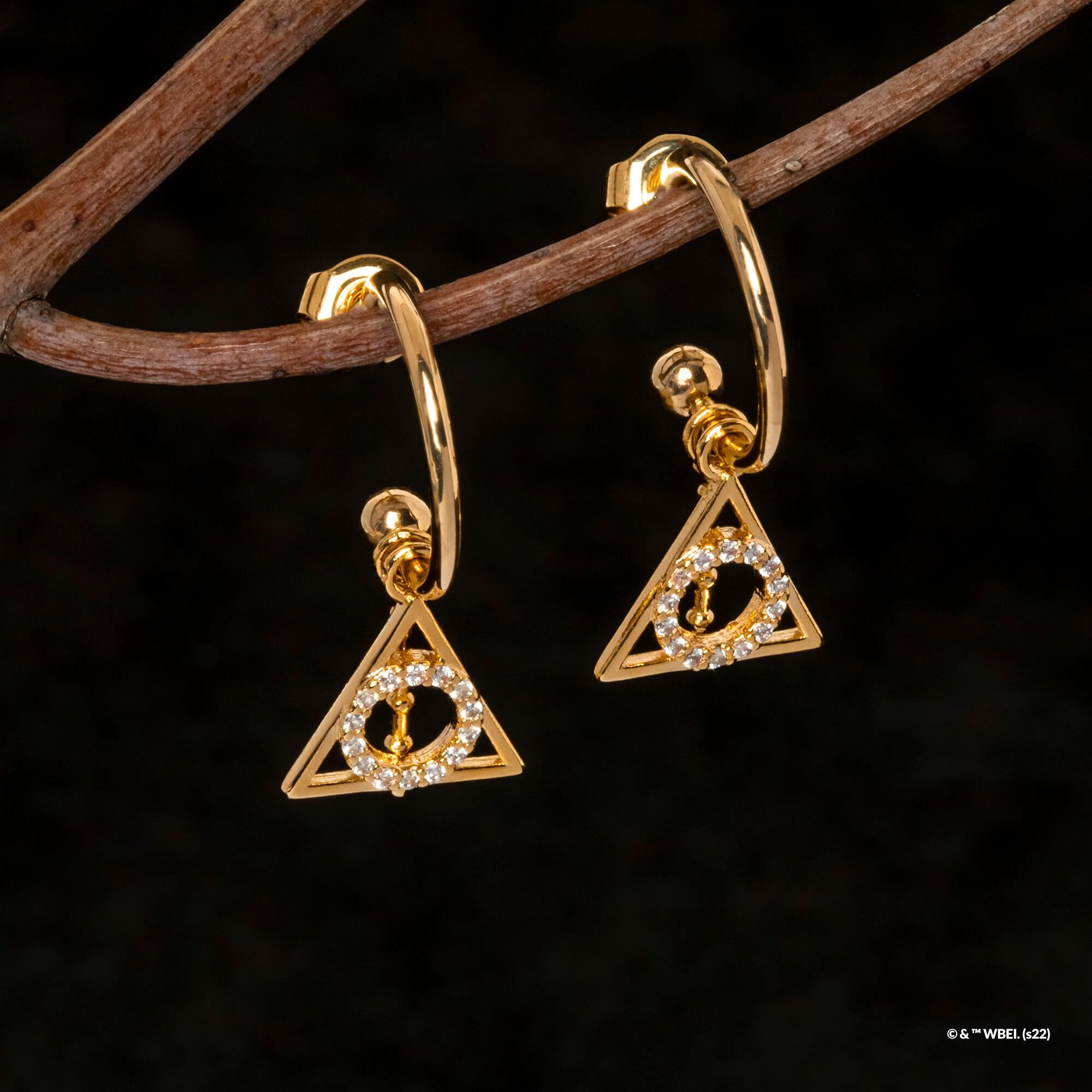 Short Story - Harry Potter Hoop Earring Diamante Deathly Hallows Gold