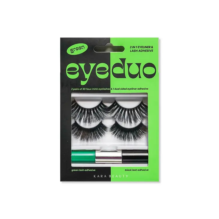 Kara Beauty - Eye Duo 2 Pair Faux Mink Lashes & 2-in-1 Colour Liner & Glue Green