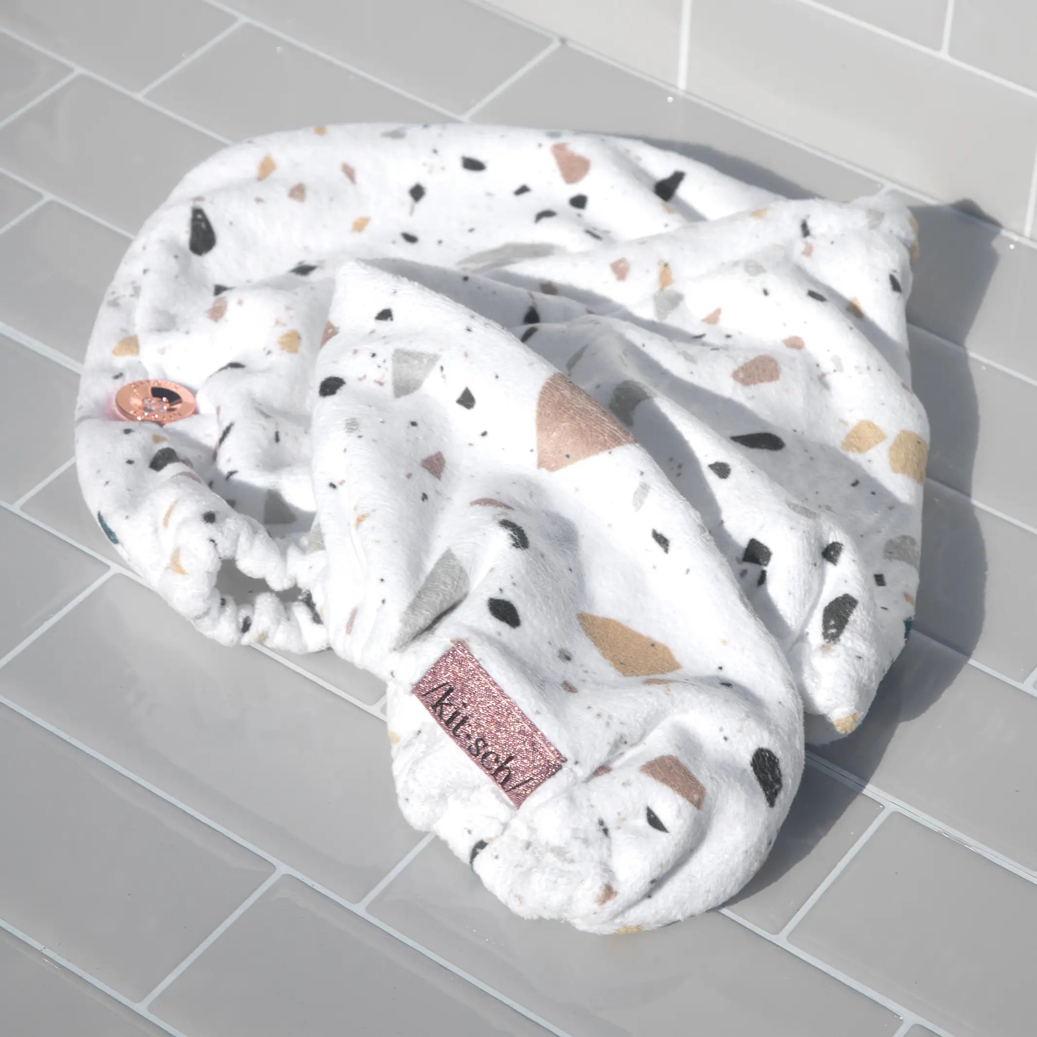 Kitsch - Quick Dry Hair Towel - White Terrazzo