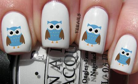 Nail Transfers Blue & Brown Owl