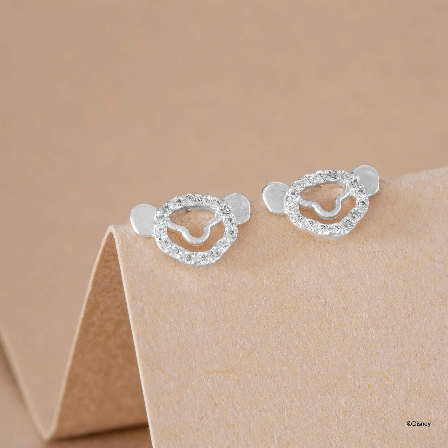 Short Story - The Lion King Earring Diamante Simba Face Stencil Silver