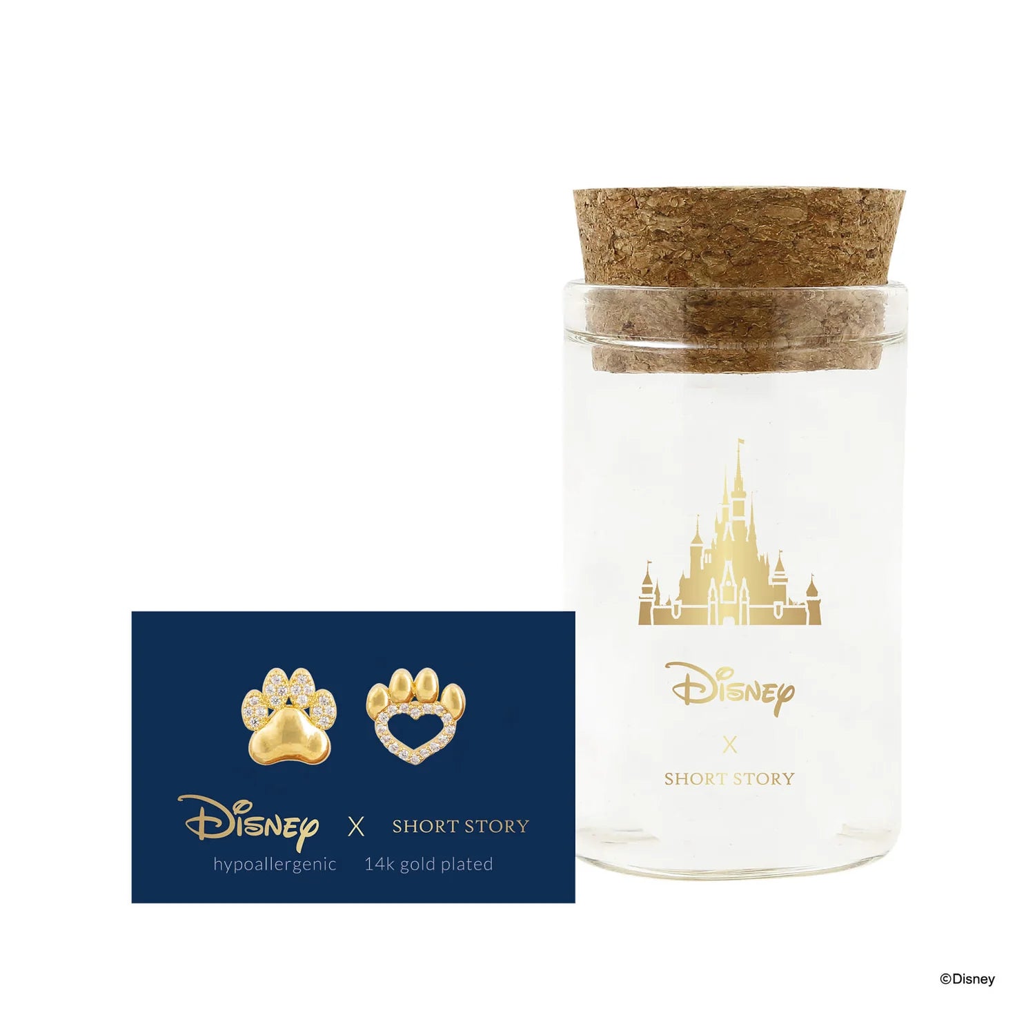 Short Story - The Lion King Earring Diamante Paw Print Simba & Nala Gold