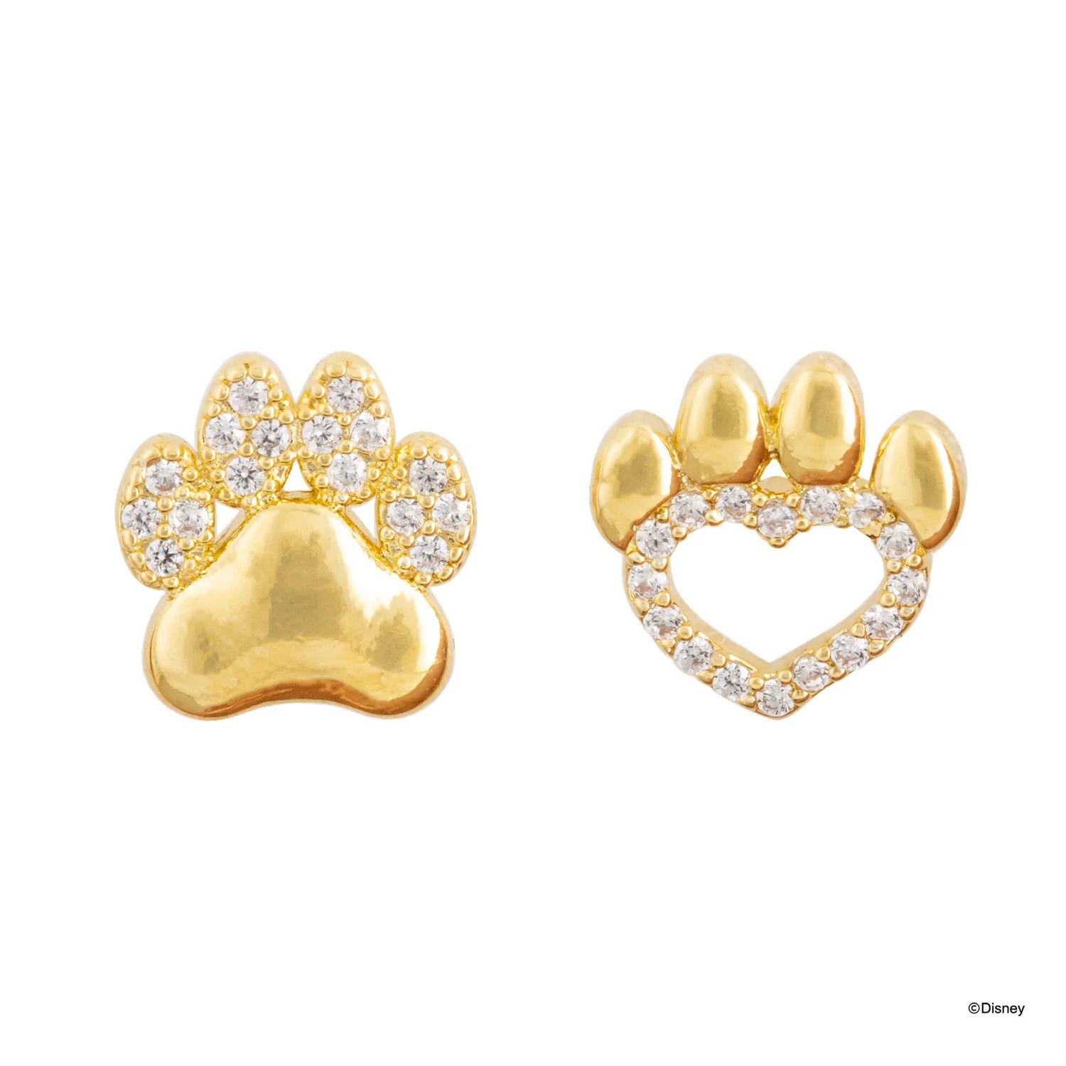 Short Story - The Lion King Earring Diamante Paw Print Simba & Nala Gold