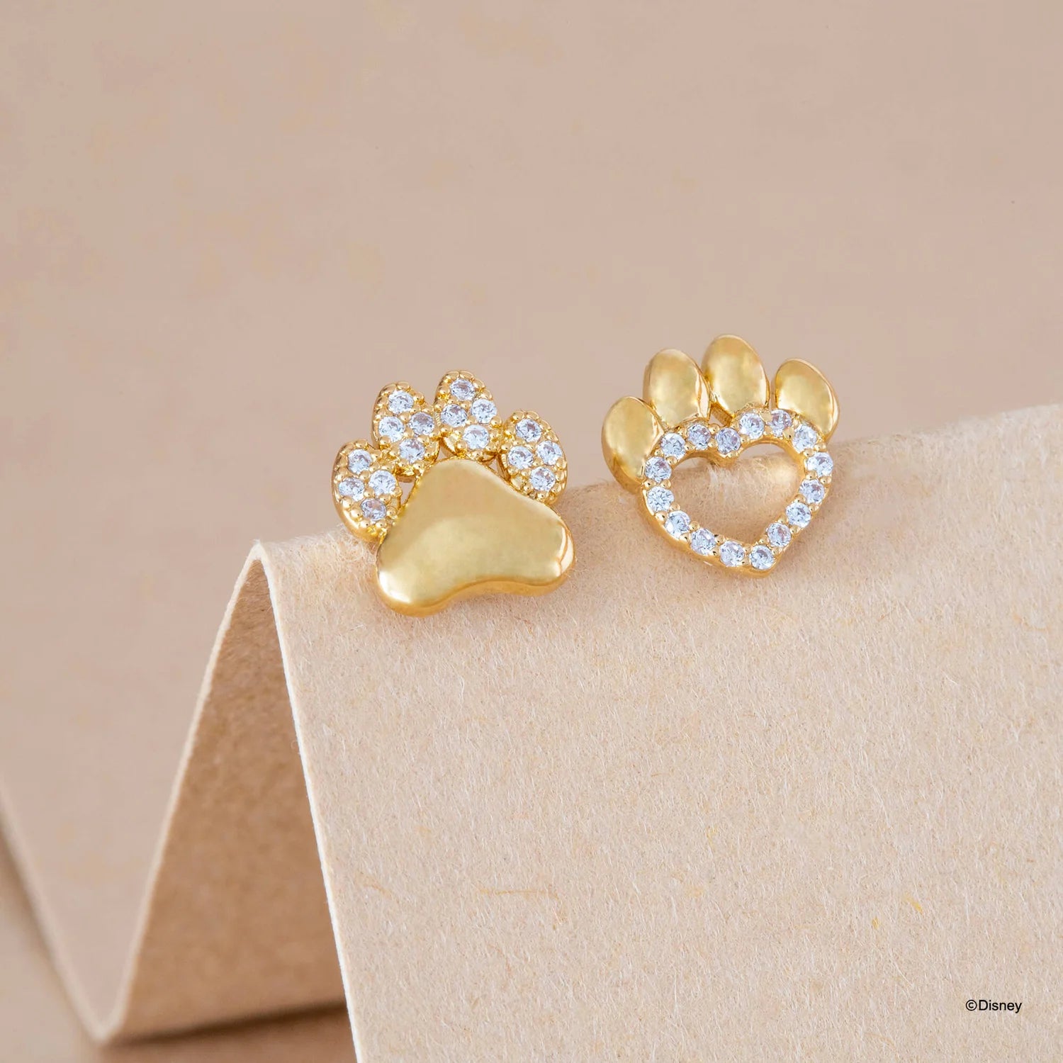 Short Story - The Lion King Earring Diamante Paw Print Simba & Nala Gold