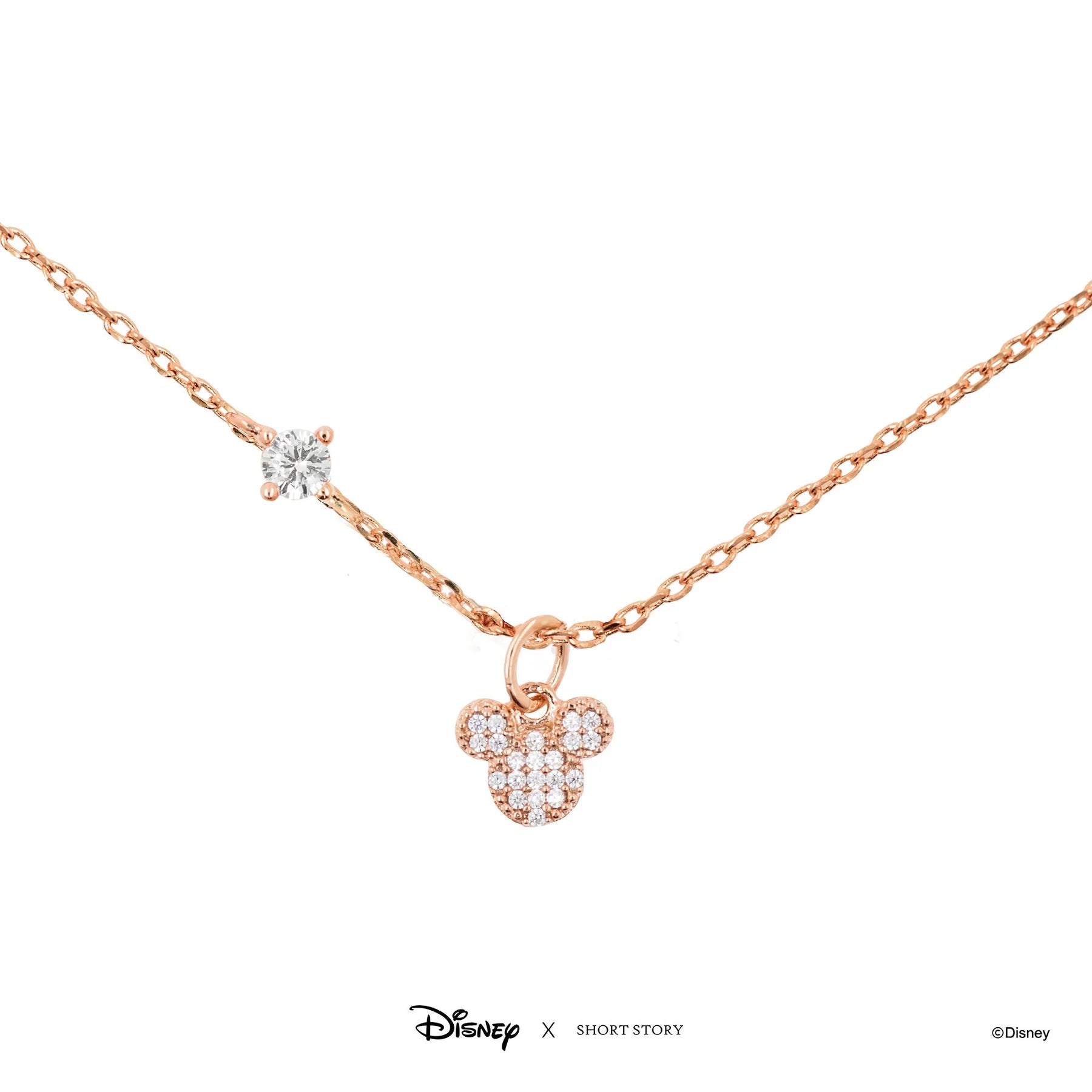 Short Story - Disney Necklace Diamante Mickey Ears Rose Gold