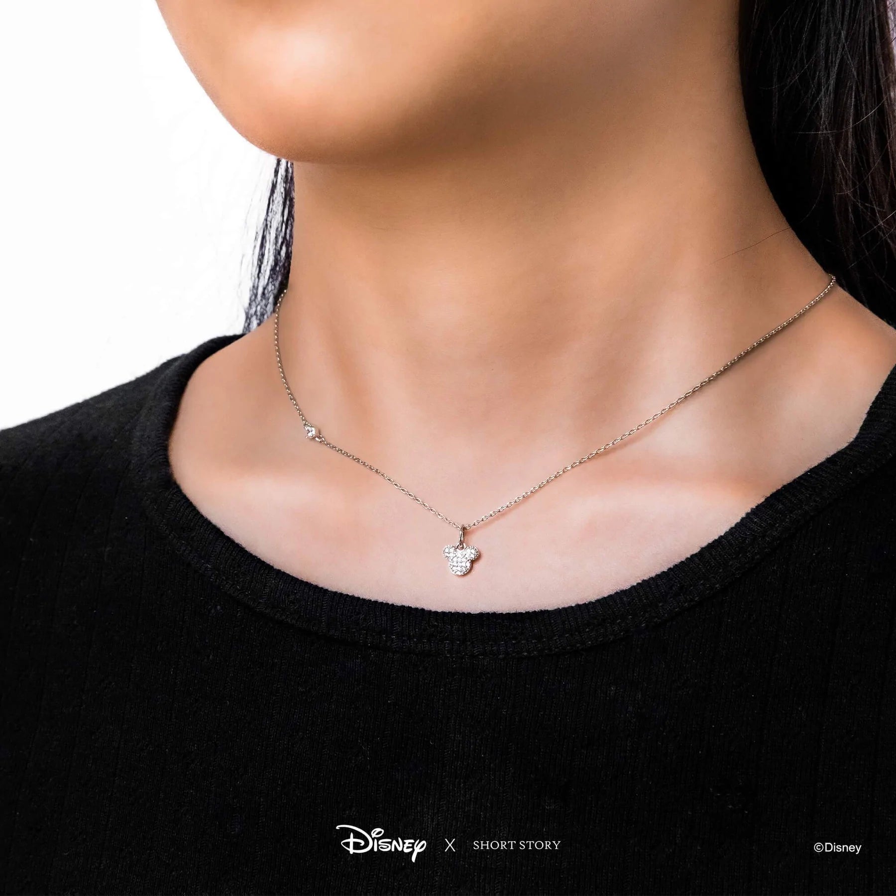 Short Story - Disney Necklace Diamante Mickey Ears Silver