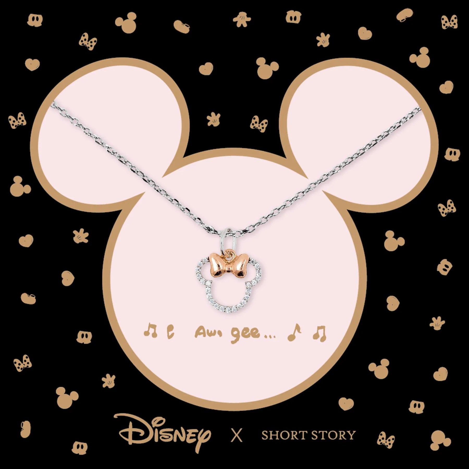 Short Story - Disney Necklace Diamante Minnie Ears Stencil Silver